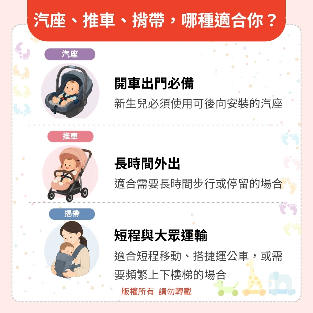 汽座、推車、揹帶,三種用品各自解決什麼問題? 汽座、推車、揹帶,三種用品各自解決什麼問題?